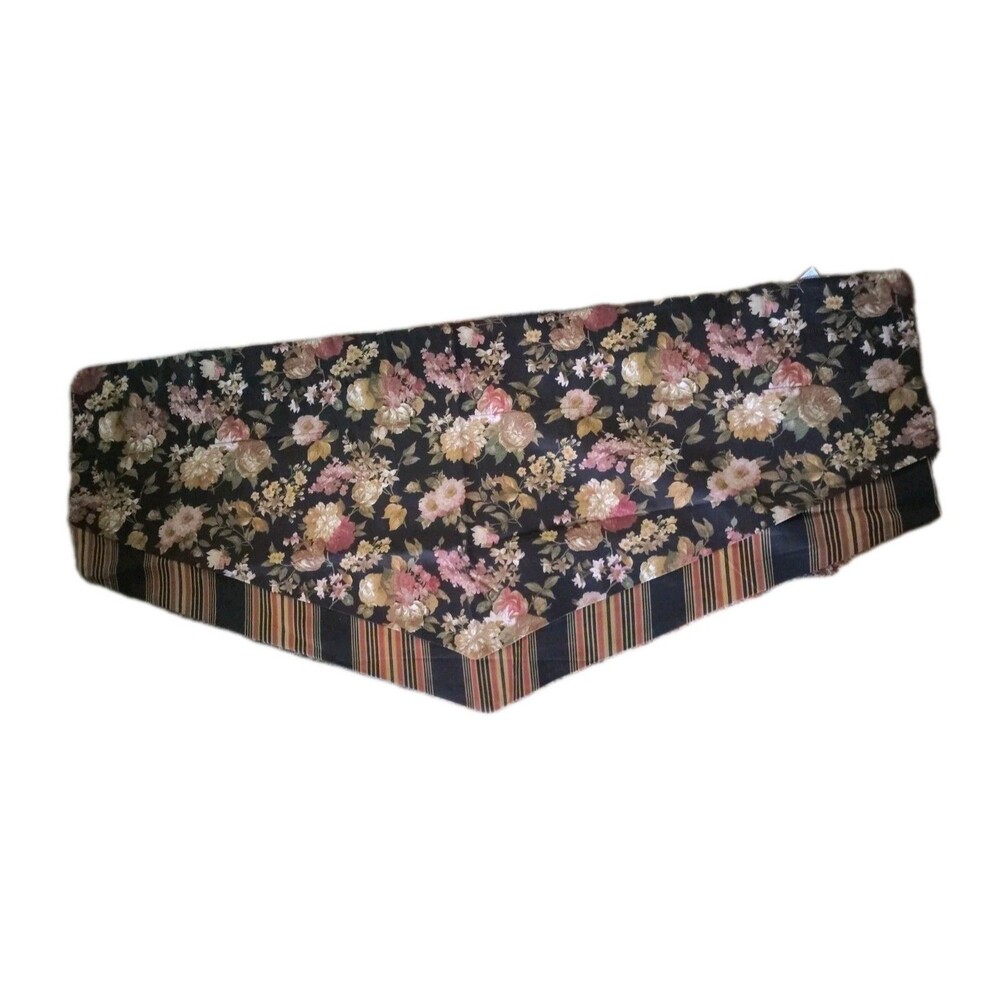 3 WAVERLY Valances Black Floral Stripe  52"x24" Cotton Dark Academia Cottage